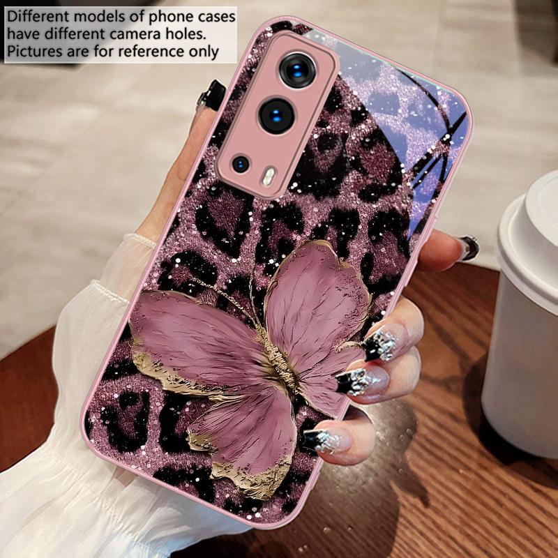 

Leopard Purple Butterfly For Vivo Y76 16 55 V29 Lite 5G 25 23 30 iQOO Z9X 12 Pro Neo X200 100 90 60 Tempered Glass Phone Case For vivo Y76 5G