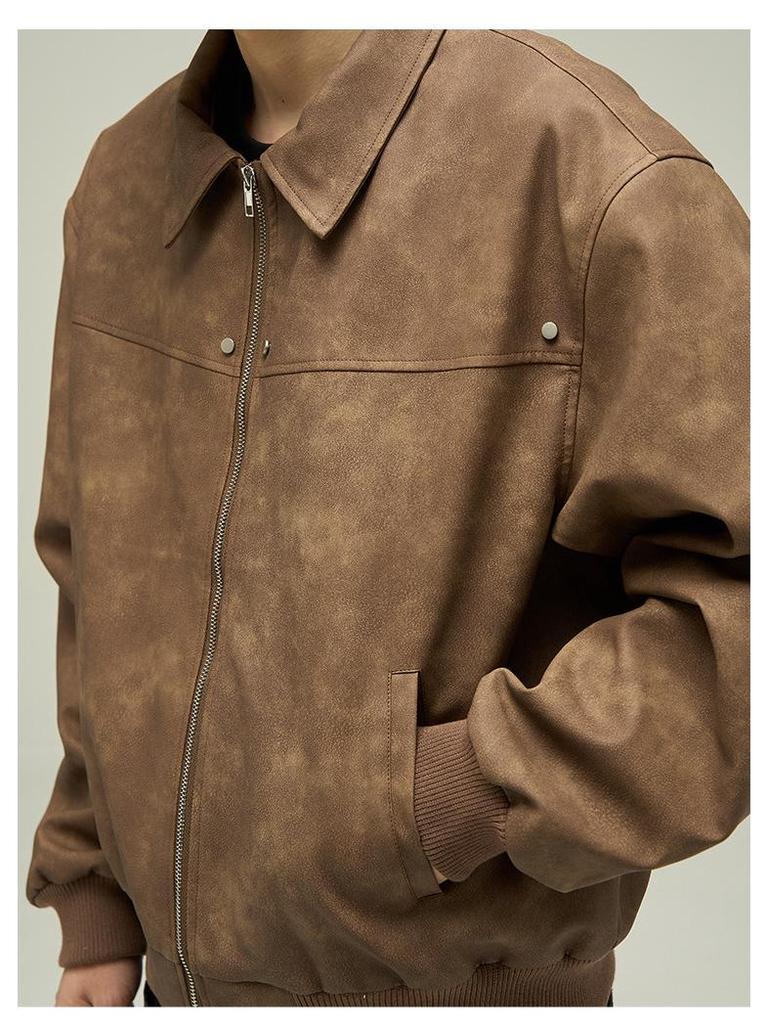 Tailang's Retro Brown Leather Jacket for Men - Trendy, Loose, Cotton Lined, Perfect for Spring & Autumn.