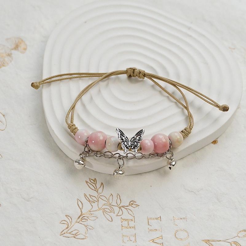 Bracelet Papillon Coloré en Céramique Fait Main Bracelet à Cordon Tressé Réglable Doux Accessoires de Mode Uniques Cadeaux