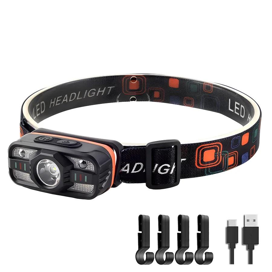Rechargeable Sensor LED Headlamp Portable Lightweight Light Built-in Battery 6 Modes Fishing Head Torch Outdoor Camping Lantern