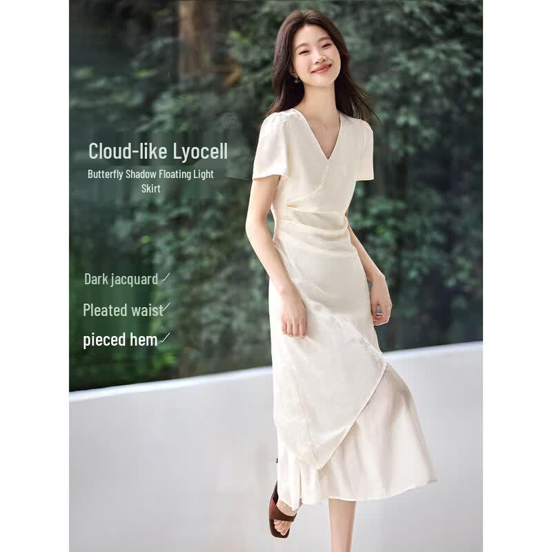 New Chinese Style Butterfly Jacquard A-Line Midi Dress 2XL