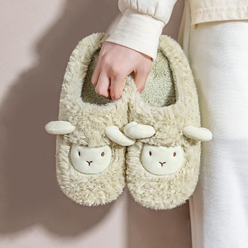 Tecknad Får Dam Hemma Tofflor Plysch Varma Platta Slides Andningsbara Bekväma Halkfria Tofflor Inomhus Utomhus Herr Casual Tofflor