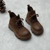 Johnature Handmade Genuine Leather Short Boots Retro Thick Soled Round Toe Lace Up Women's Shoes