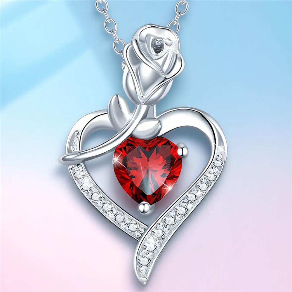 Милое Женское Серебряный Цвет Сердце Подвеска Ожерелье с Белым Красным Цирконом Винтажное Свадебное Для Женщин