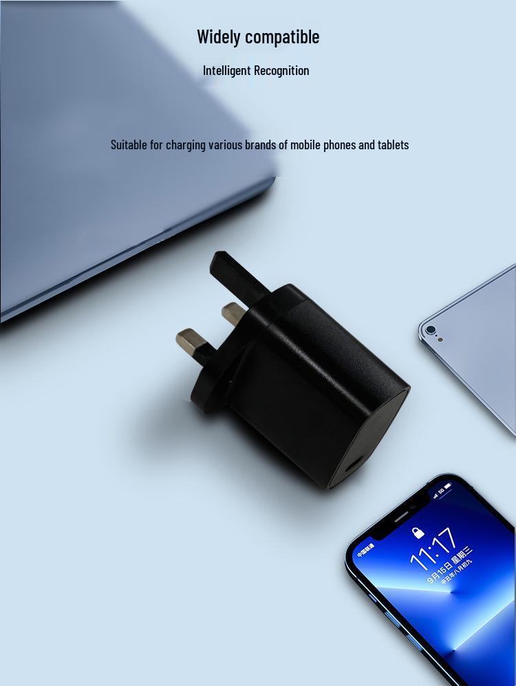 20W UK Single C Port Charger, CE & FCC Certified, PD Flash & Fast Charging Compatible
