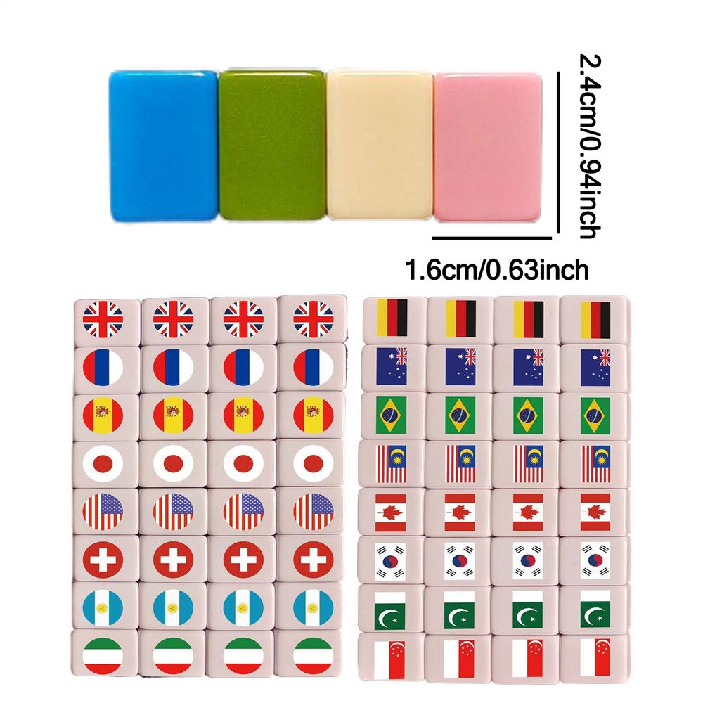 Mahjong Set Interactive Mah Jongg Toy Flag Pattern Games Blocks Tiles for Men Women Girls Youth Teens Wife Husband Son Daughter