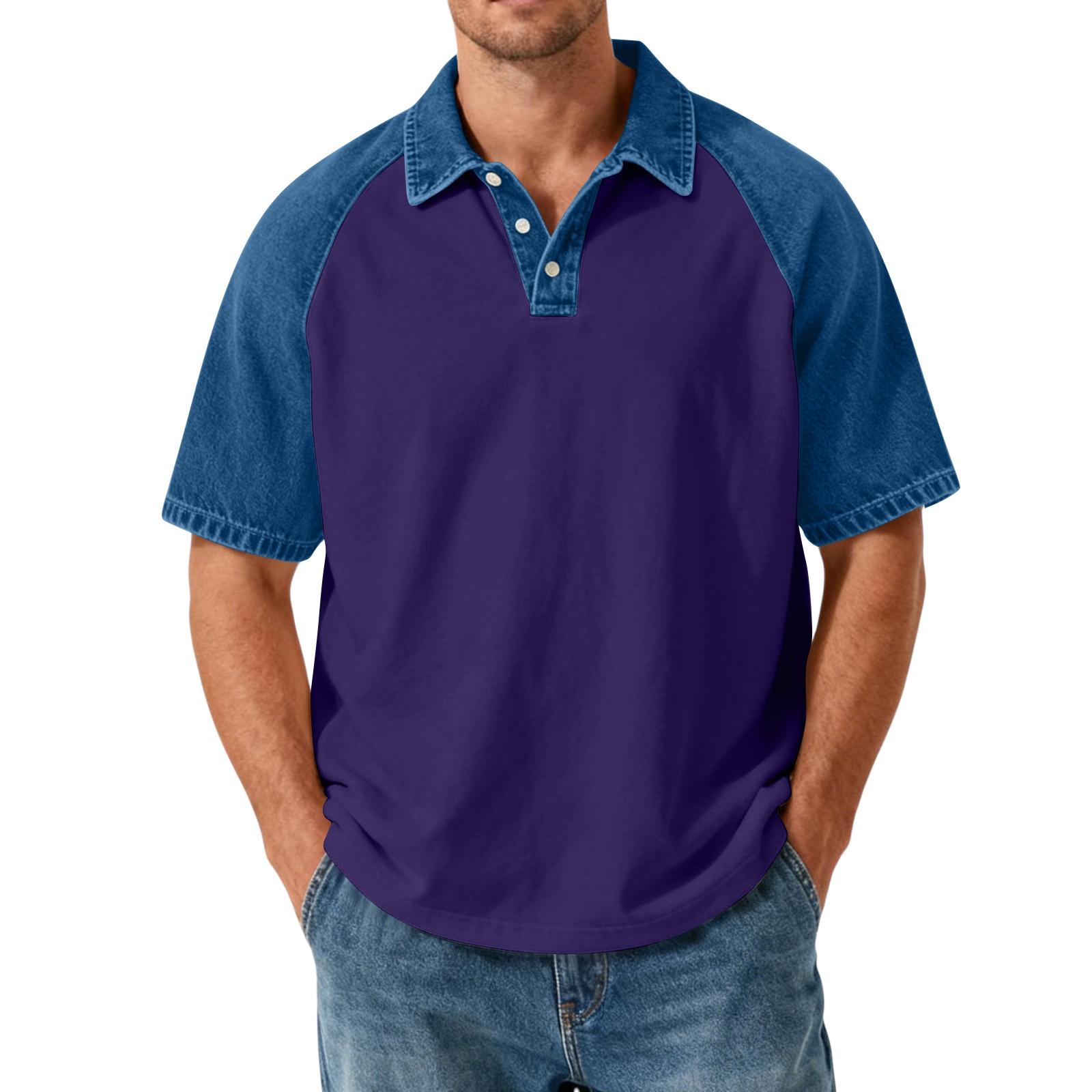 Men s Casual Classic Color-Block V-Neck Lightweight Breathable Short-Sleeve Top M