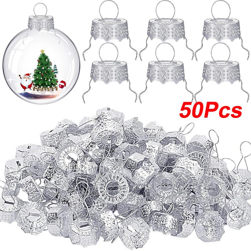 

50/100PCS Gold Silver Christmas Ball Caps for Xmas Tree Ornament Removable Metal Hanger Home Decoration Navidad New Year 2024 14mm