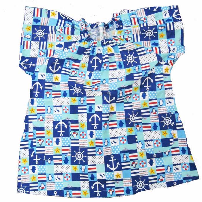 Smock [Kindergarten/Toddler] Short sleeve smock (blue patchwork marine pattern) Short sleeve Admission Kindergarten Nursery school Elementary school