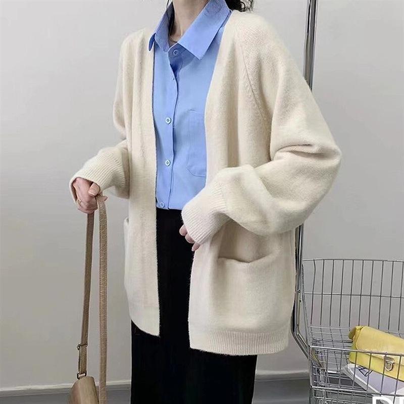 Retro Versatile Sweater Jacket Women's Pocket Buckle-free Spring and Autumn Loose Lazy Style Foreign Style Wear Knitted Cardigan