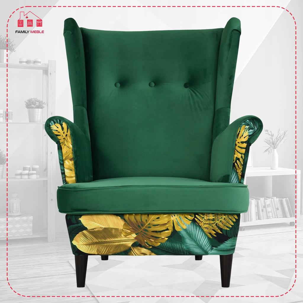 Ari Print Duo Scandinavian Wing Chair Family Furniture Green Velvet