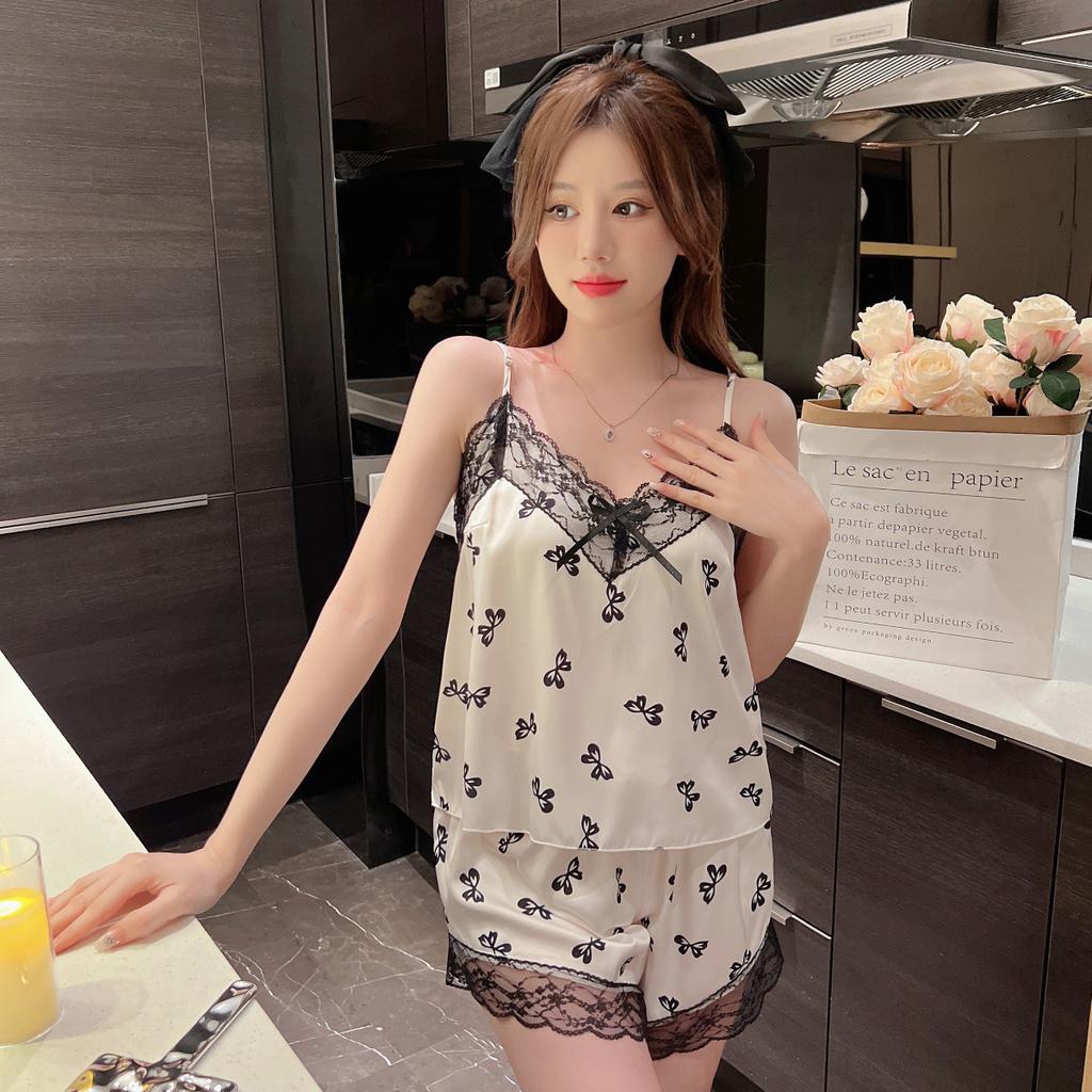 New sexy pajamas women's ice silk summer sexy cute princess style suspender shorts thin loungewear