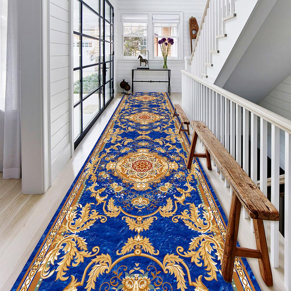 Tappeto di lusso dorato per corridoio lungo, antiscivolo, lavabile, passatoia per ingresso, tappeti per scala, tappeto per corridoio in stile europeo, personalizzabile