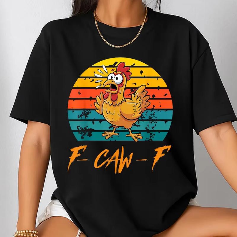 Funny F-Caw-F Chicken Shirts Sunset Vintage FCAWF Chicken T-Shirt Hoodie Black Bird Shirt Chicken Meme Shirt Tops S
