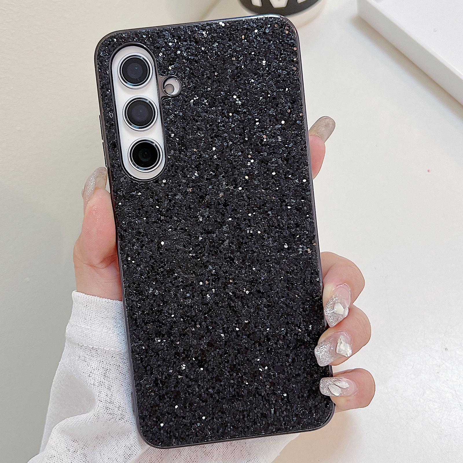 

Чехол для Samsung Galaxy S24 FE TPU+PC Блестящая блестящая задняя крышка для телефона Black