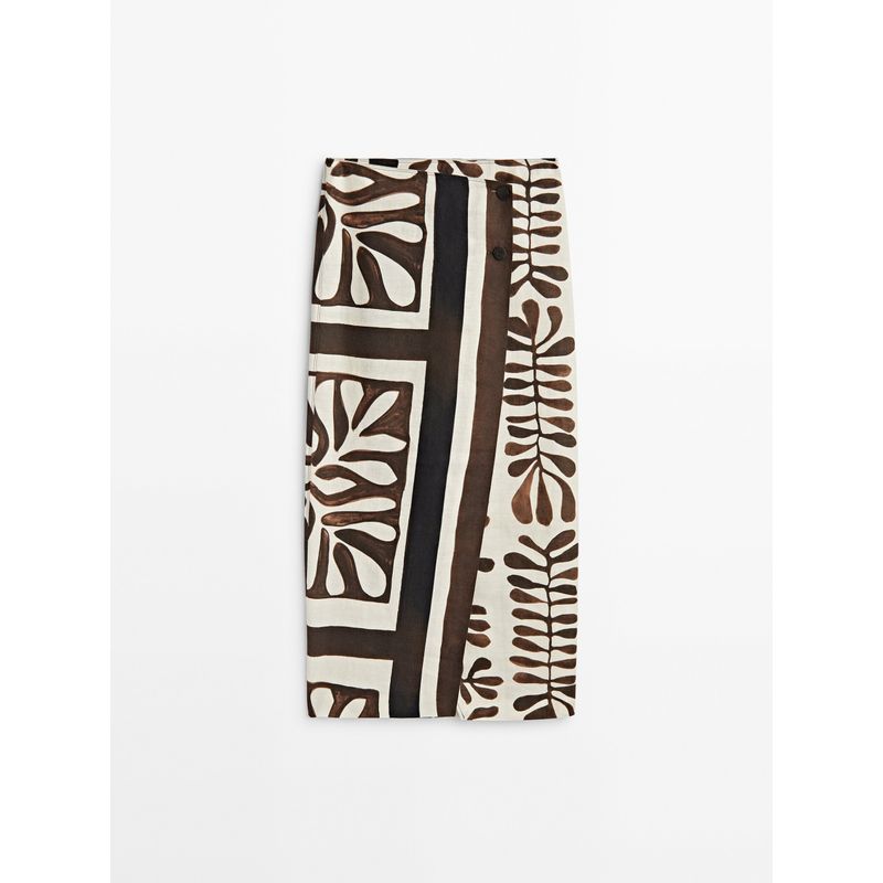 MD Spring New Holiday Bohemia Vintage Leaves Print High Waist Stomach Blanket Skirt 5216823