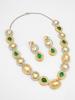 Gold-Plated Green & White Stone-Studded & Beaded Handcrafted Jewellery Set