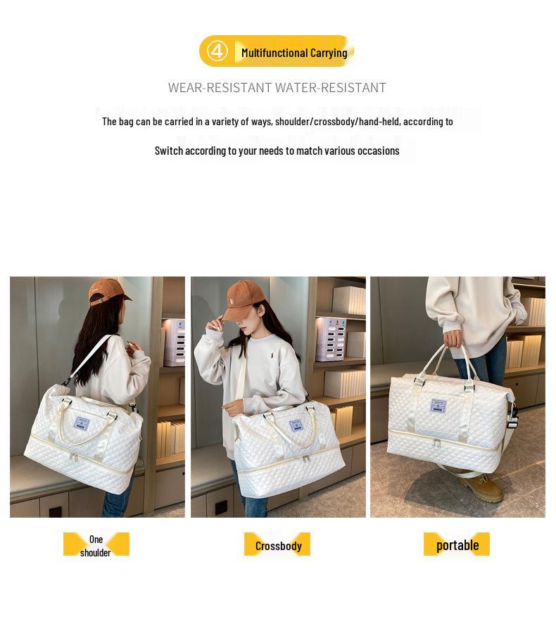 Women's Large Capacity Travel & Fitness Bag with Diamond Pattern - Wet/Dry Separation & Handheld Design