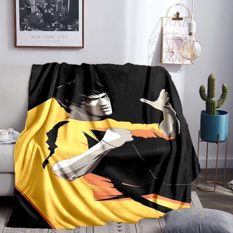 Dynamische Bruce-Lee-Pose Decke Leichte Flanell Bettdecke Perfekt für Reisen, Camping, Wohnzimmer, Büros, Sofas, Fan Weihnachtsgeschenk