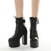 Fashion 2025 Thick High Heeled Female Patent Leather Ankle Boots Round Toe Lace-up Zipper Women Short Boots Gothic Women Shoes