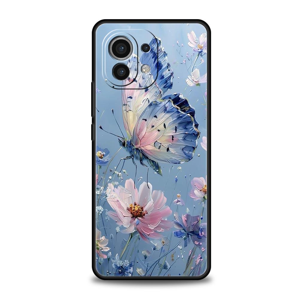 Phone Case For Xiaomi Mi 15 14 13 12 11 Lite 14T 13T 12T 11T Pro Poco X6 X5 X3 Pro F6 F5 F4 Oil Painting Of Flowers Black Cover