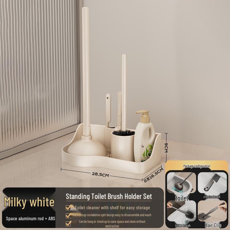 Wall-Mounted No-Drill Toilet Brush Set with Storage Rack