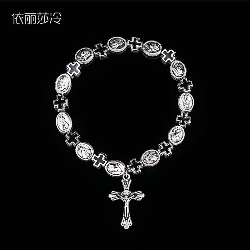 Jesus Cross Rosary Bracelet, Jesus Cross Handmade Bead Chain Rose, Sacred Heart Compassion Rosary Rosary Bracelet Gift