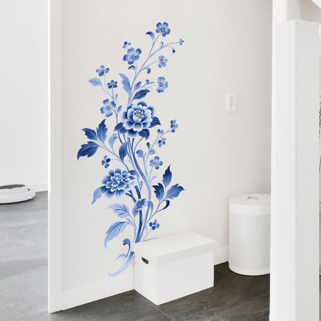 Blue Peony Flower Self Adhesive Removable Wall Sticker for Living Room Bedroom Hallway Home Decor