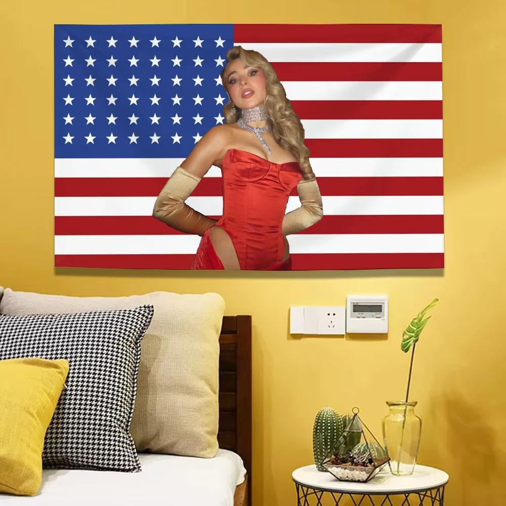 Sabrina Carpenter Tapestry Flat Printed Pop Star Wall Hanging Backdrop Concert Banner for Bedroom Dorm Decor