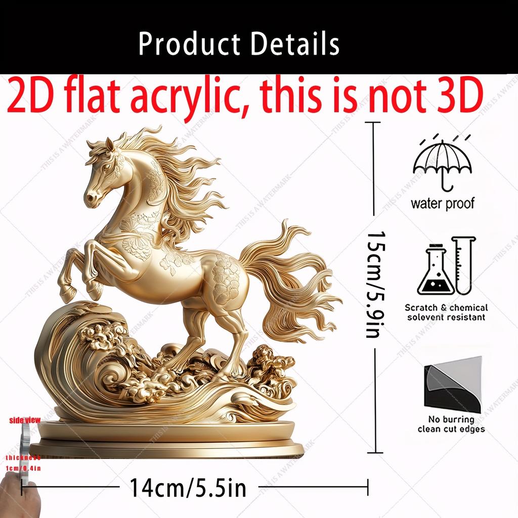 1pc Bohemian-Style Golden Horse Acrylic Decoration - 2D Flat Nature-Themed Place Card, Tabletop Decor for Home, Office, Parties & Festivals, Unique