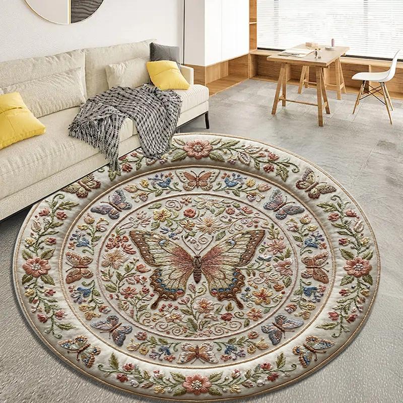 Tappeto Rotondo Retrò con Farfalle, Tappeto per Soggiorno Camera da Letto Divano Sala Giochi Decorazione, Tappetino Antiscivolo 86