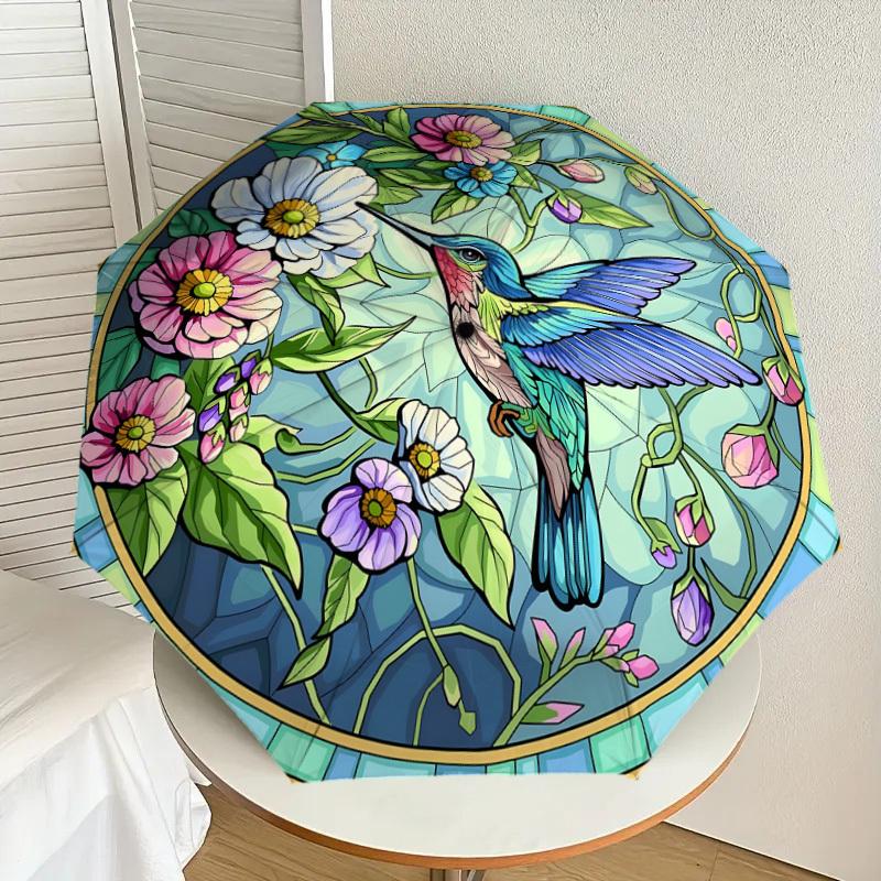 

1pc Stained Glass Hummingbird Garden Umbrella with Plastic Handle,Suitable for All Seasons Home Travel Outdoor UmbrellaDD1045