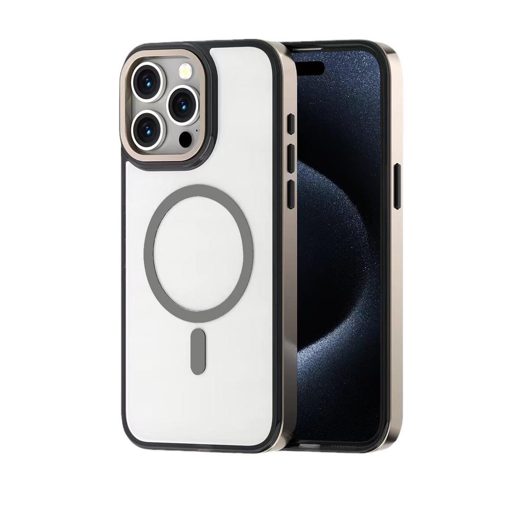 Applicable To iPhone16-15-14 Electroplated Magnetic Mobile Phone Case, Transparent Acrylic Anti-drop Case, Amazon