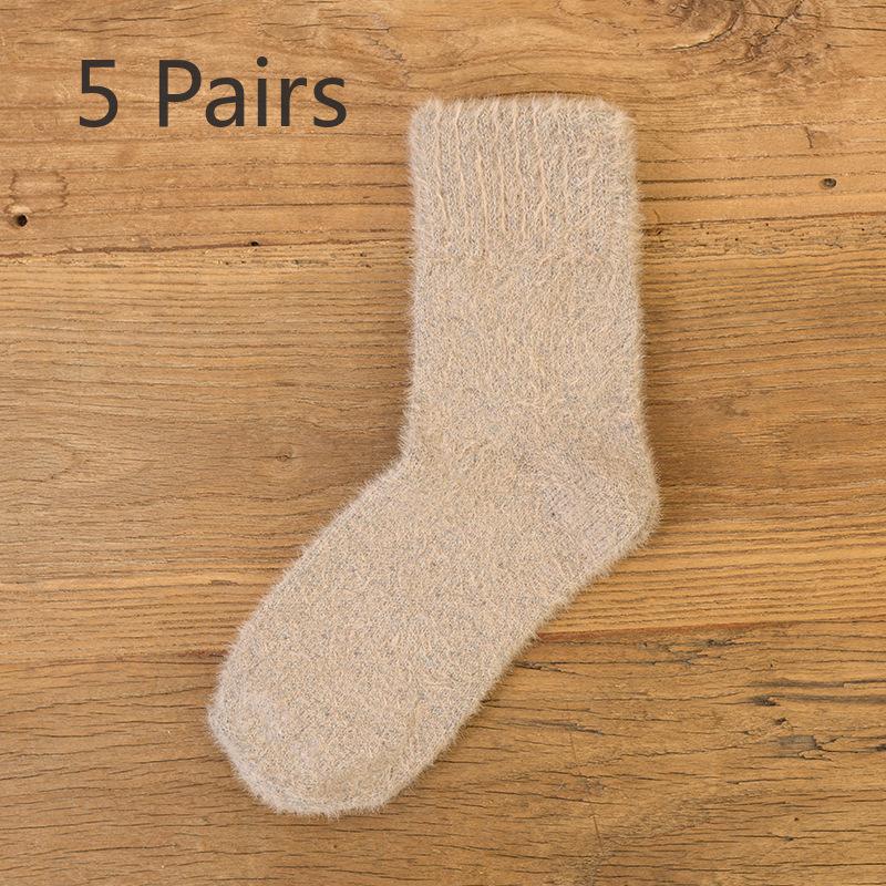 5 Pairs of Winter Female Solid Color Imitation Mink Wool and Thick Warm Rabbit Wool Tube Socks