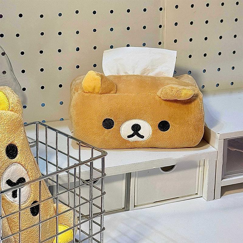 Rilakkuma Felpa Atractiva Caja de Pañuelos Anime Dibujos Animados Hogar Sala de Estar Dormitorio Lindos Soportes de Papel Bolsa de Almacenamiento para Servilletas