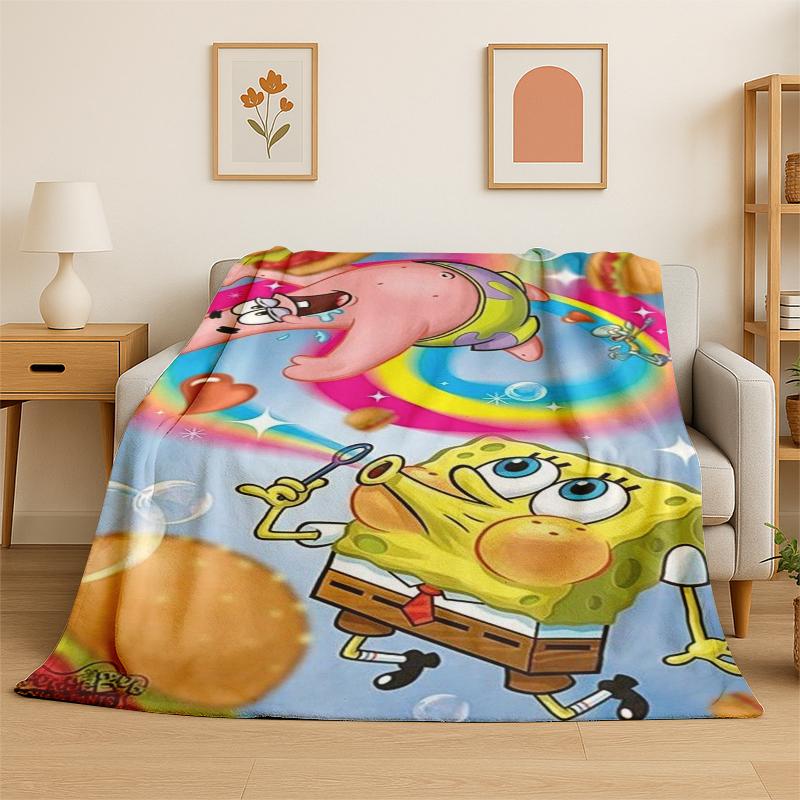 

Cartoon S-SpongeBob Patrick Star Flannel Blanket Soft Warm Throw Blanket for Bedroom Living Room Bed Travel Camping Picnic Kid 75x90cm
