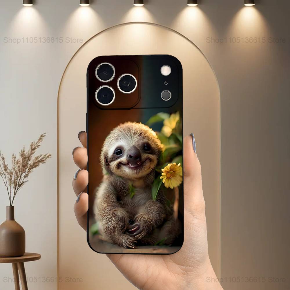 Animal Funny Sloth Cute Phone Case For iPhone 17,16,15,14,13,12,11 Plus,Pro Max,XS,X,XR,SE,Mini,8,7,Soft Silicone Black Cover