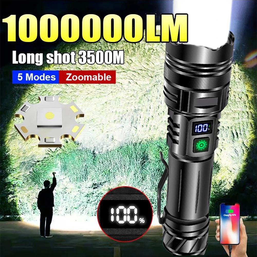 500W High Power LED Flashlight Type-C USB Rechargeable Zoom Torch Strong Light Lamp Outdoor Ultra Powerful Flash Light