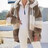 Cappotto invernale da donna, color block, maniche lunghe, cardigan con cerniera, vestibilità larga, caldo, peluche, taglie forti, giacca da donna, abbigliamento invernale