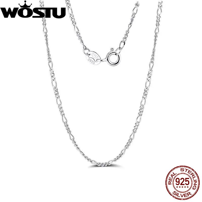 WOSTU Real 925 Sterling Silver Figaro Link Chain Necklace for Women Girls s925 Silver Thin Strong Necklace Chain Basic Links