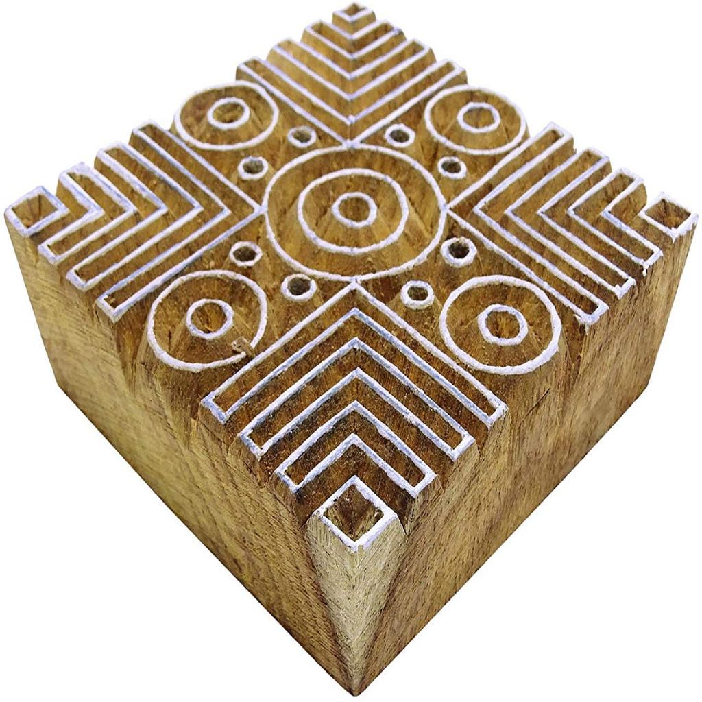 Hand Carved Wooden Geometric Pattern Textile Block Wood Stamp Printing