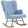 Velvet Teddy Rocking Chair With High Back Rubber Wood Legs Light Blue Armrests
