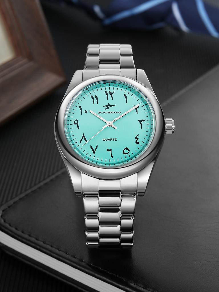Arabic numeral dial men's steel strap watch simple stainless steel quartz watch commuting leisure night light pointer men's watch gift for men
