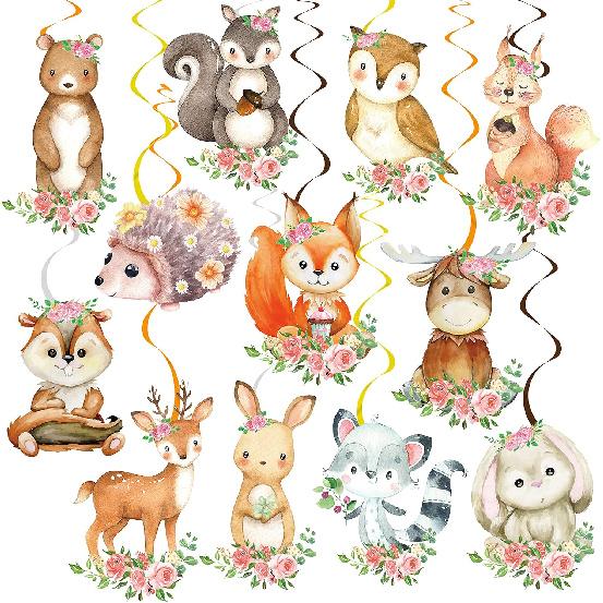 Woodland Party Decorations 20pcs Woodland Animals Hanging Swirls Forest Animals Foil Ceiling Decorations for Woodland Theme Birthday Party Baby