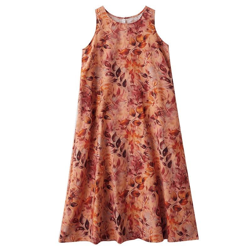 Real shot summer new bohemian long dress fattened plus sleeveless crew neck printed dress women