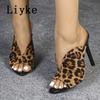 Fashion Liyke Sexy Leopard Print Women's High Heels Slippers Fashion Peep Toe Stiletto Shoes Mules Slides Summer Sandals Zapatos Mujer