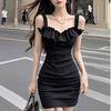 Black collar suspender dress female rich daughter light luxury sexy high cold royal sister temperament pure desire wind hip skirt