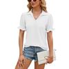 GMXIA Women's Fashion Casual Summer Solid Color Print Short Sleeve Tuck Lapel Loose Blouses & Shirts