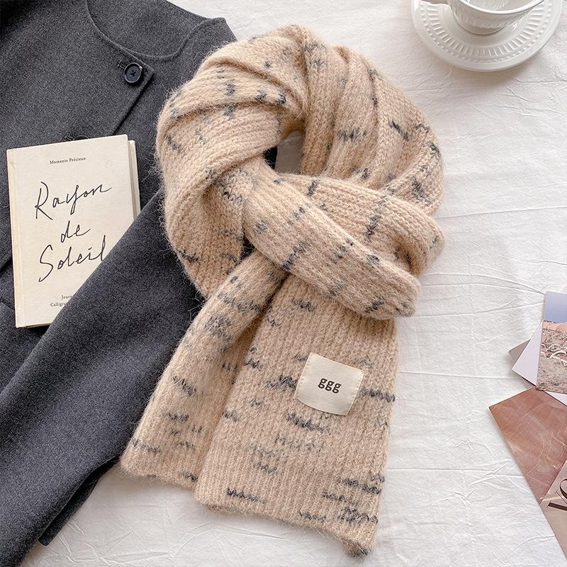 Soft Waxy Wool Knitted Scarf for Girls' Winter High-end Sense New Versatile Scarf Neck Protector White