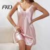 Robe de nuit en satin pour femme, Chemise sexy en dentelle à col en V, Vêtements de nuit pour femme, Mini robe de nuit, Débardeur complet sans manches, Body à col en V, Vêtements de nuit